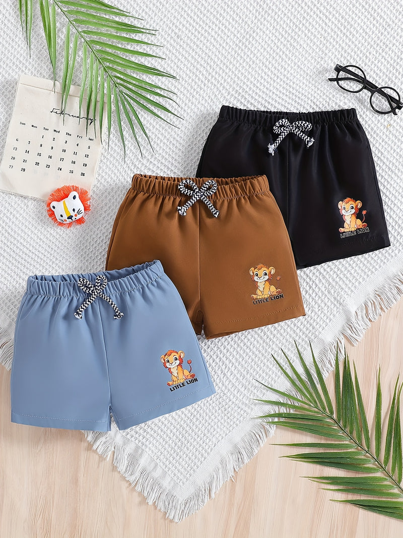 Boys Lion Print Shorts Three-Pack, Perfect for Outdoor.