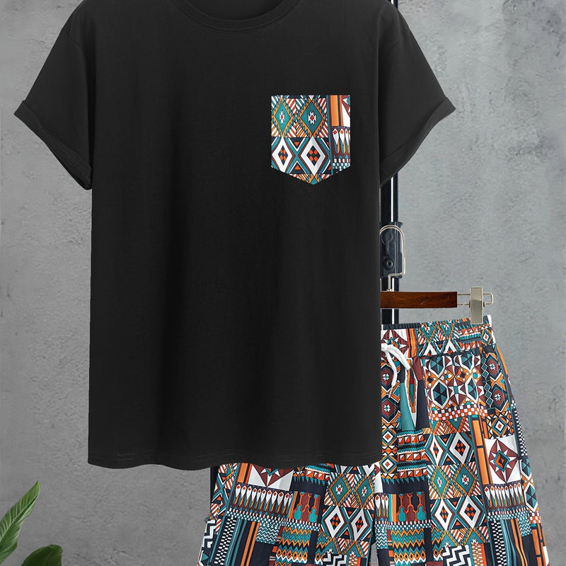 Men’s Short Sleeve T-Shirt with Random Print Pocket.