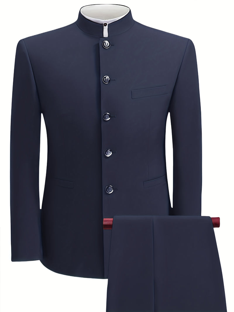 2pcs Men's Mao Suit Jacket and Trousers Set for Banquet and Business.