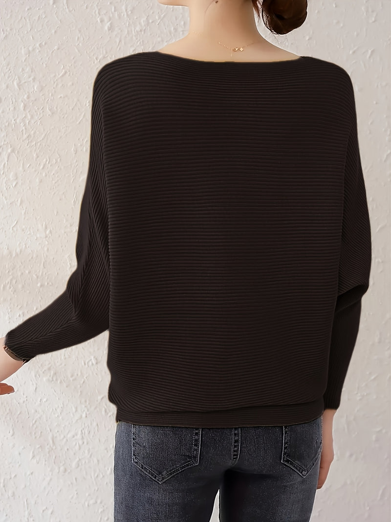 Women's Loose Batwing Sleeve Sweater, Casual Elegant Long Sleeve Top.