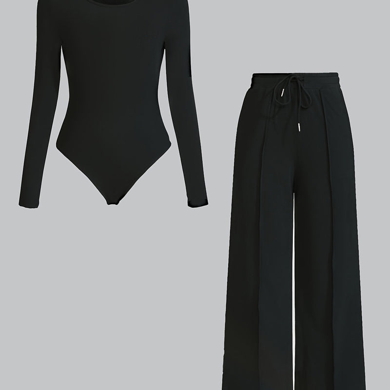 Summer Women's 2pcs Casual Solid Color Asymmetrical Hem Bodysuit.