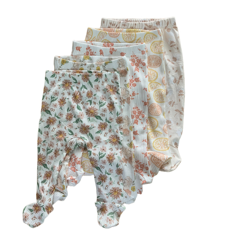 5pcs Baby Girl'S Floral Print Long Socks - Soft Cotton Ribbed Baby Pantyhose.