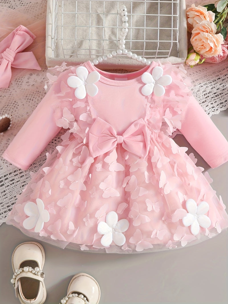 Newborn Baby Girl White Christening Gown Long-Sleeved Dress.