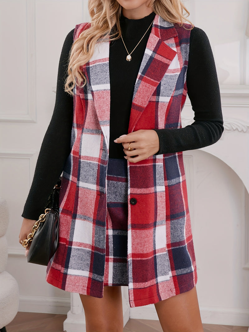 Women’s Book Core Qian Plaid Vest Dress Two-Piece Set.