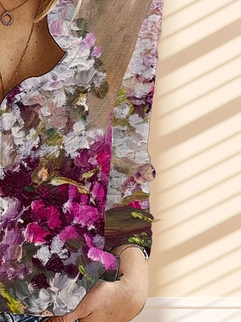 Elegant Women's Floral Print Button-Up Shirt.