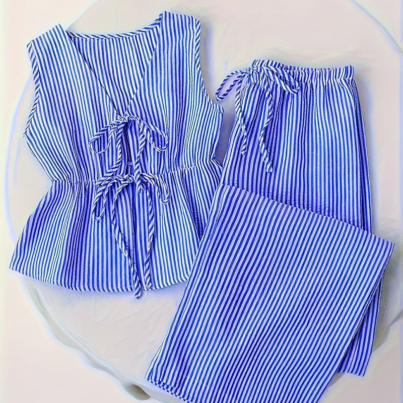 Women's Blue And White Striped Two-Piece Set.
