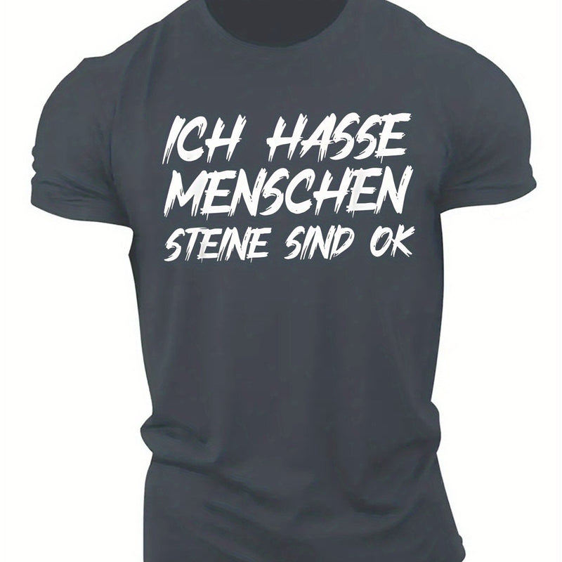 Men's Black "Ich Hasse Menschen Steine Sind Ok" Graphic T-Shirt.