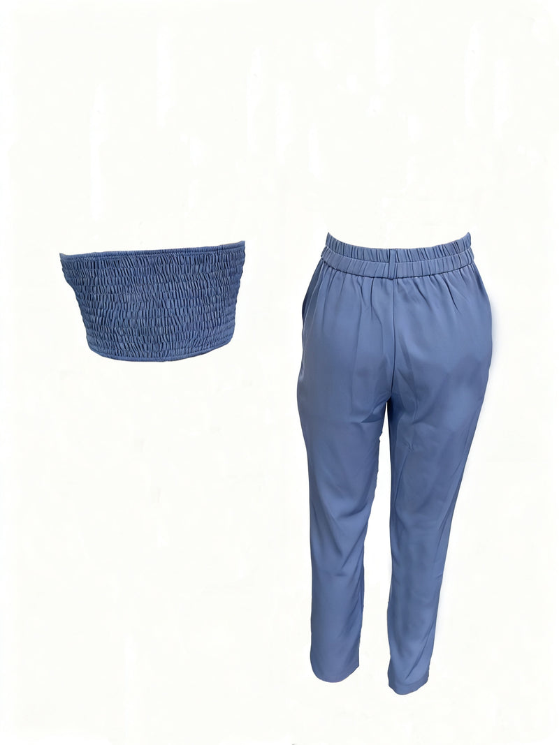 Women's Solid Color Vest and Pants Two-Piece Set.