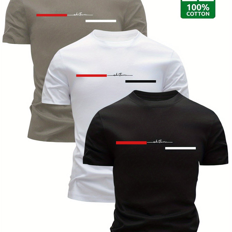 3pcs  Men’s T-Shirts Trendy Crew Neck.