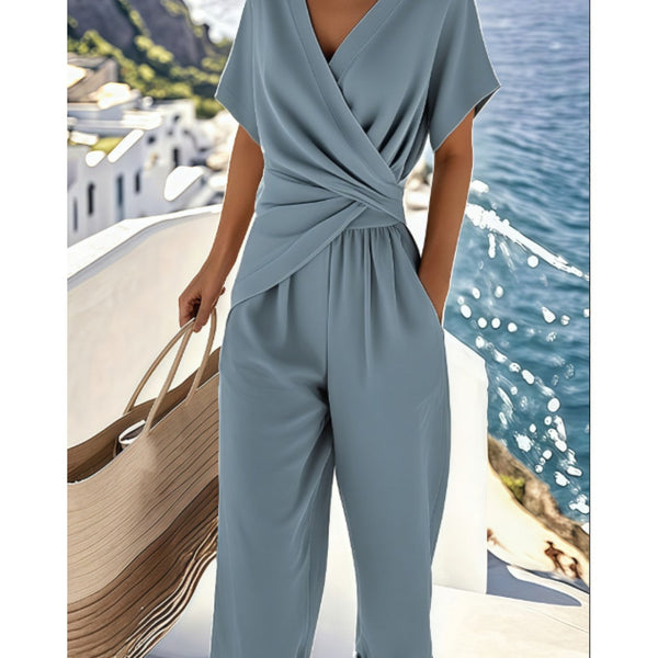 Women’s Trendy Solid-Colored Irregular Short-Sleeve Suit for The Spring/Summe.