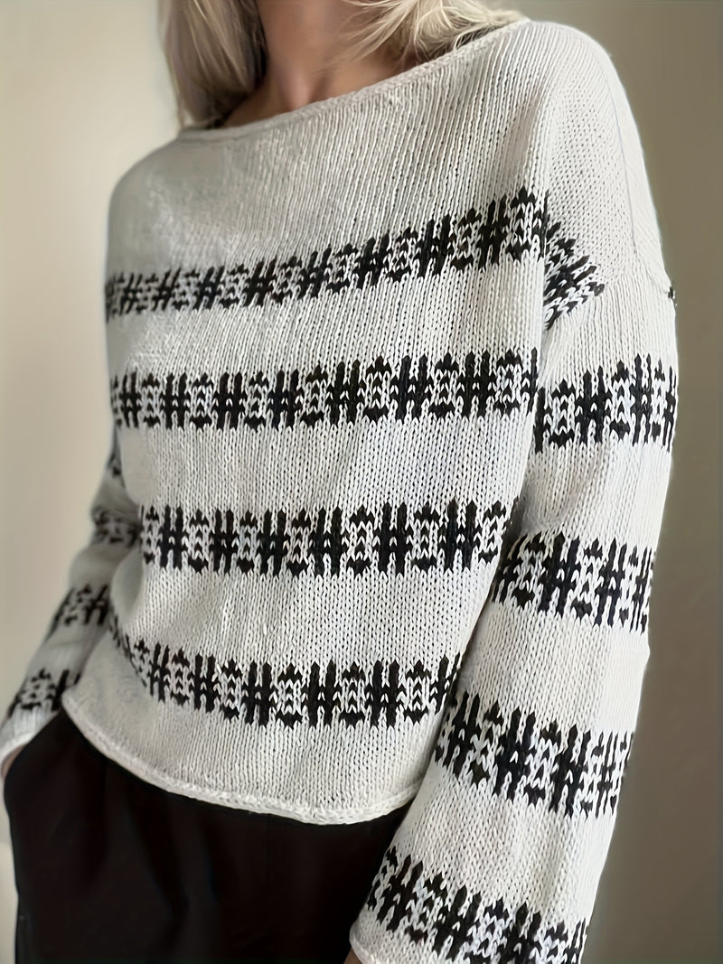 Women’s Fashionable Casual Letter Symbol Color-Blocking Loose Striped.