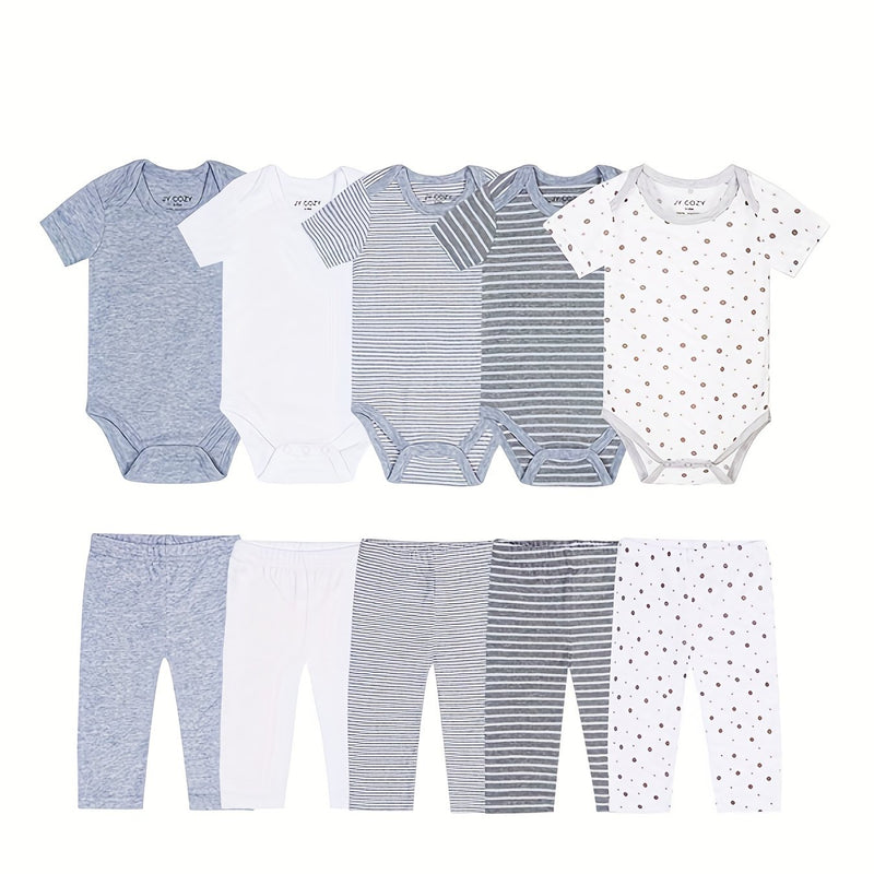 5pcs Baby Bodysuit Set with 5 Pairs of Newborn Pants, Girls Clothing Outfit.