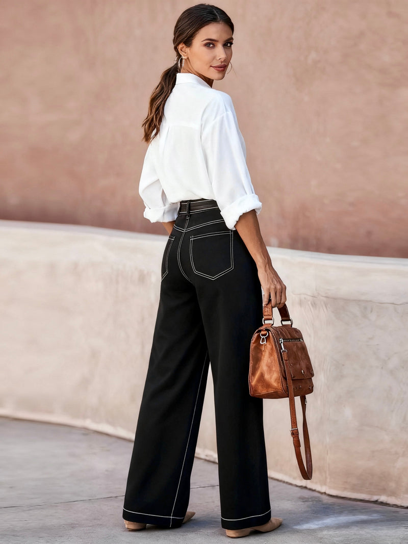 Women's High-Waist Black Wide-Leg Jeans.