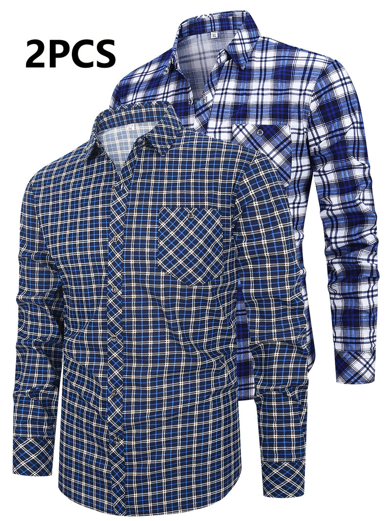 Set of 2 Long-Sleeve Men's Shirts for Autumn.