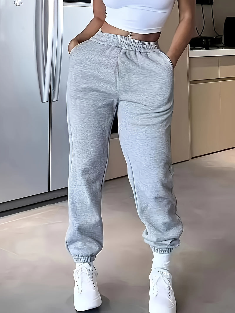 High-Waisted Elastic Jogger Pants for Women - 100% Polyester Casual Style.