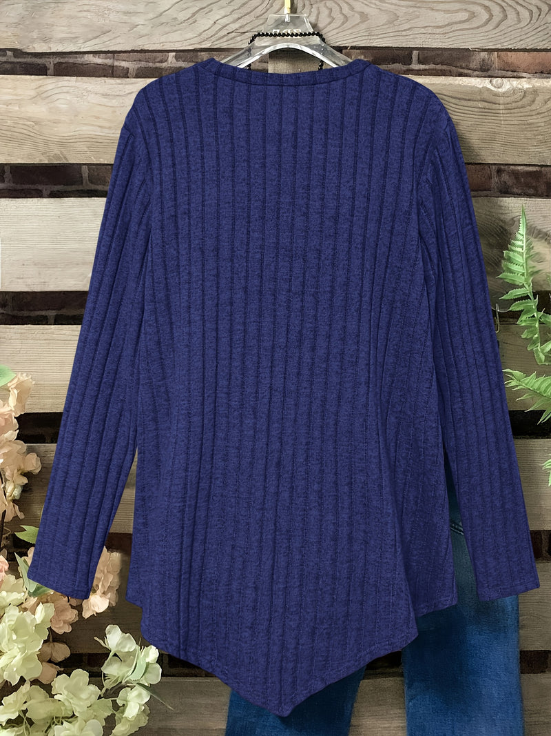 Women's Plus Size Lightweight Ribbed Long Sleeve T-Shirt.