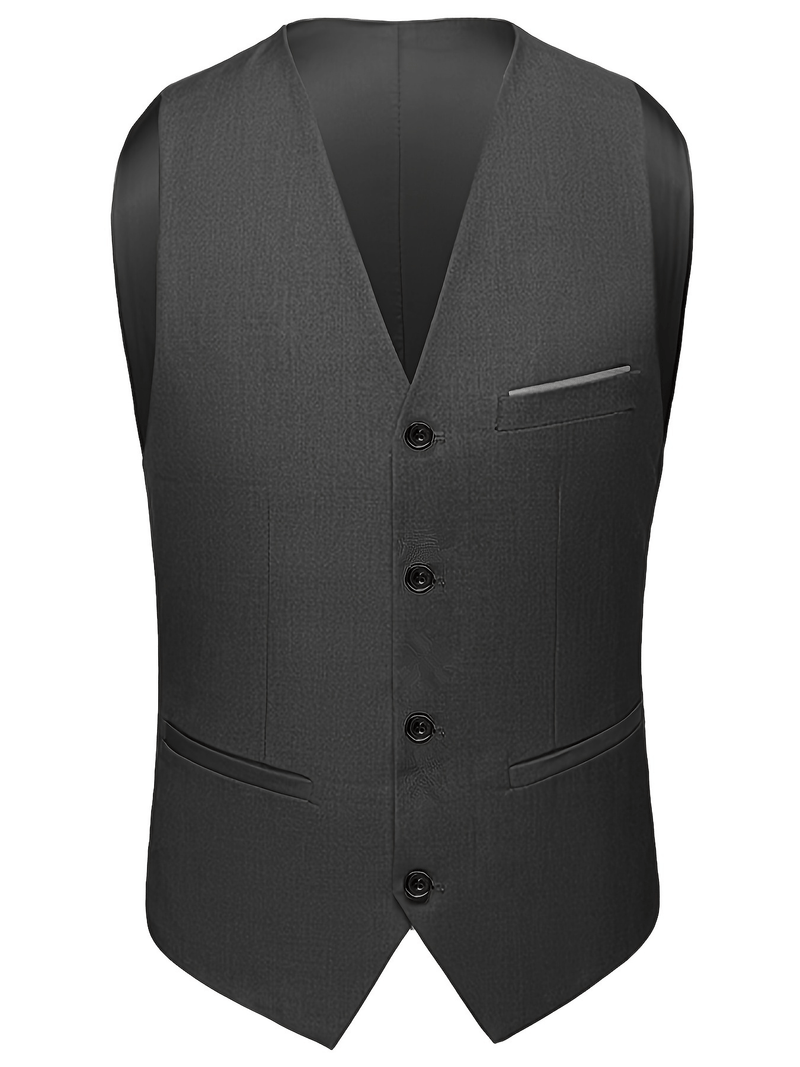 3pcs Suit Set for Men, Single-Breasted One-Button Black Suit And Trousers Set.