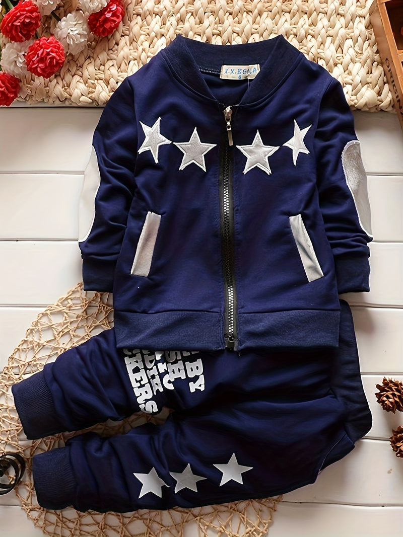 Boys Spring/Autumn Long Sleeve Outfit - Two-Piece Set with Star Print.