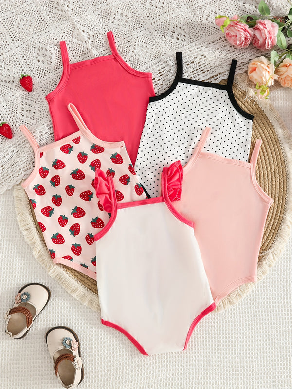 This Adorable Five-Piece Set for Baby Girls Features Cute Flutter Sleeves.