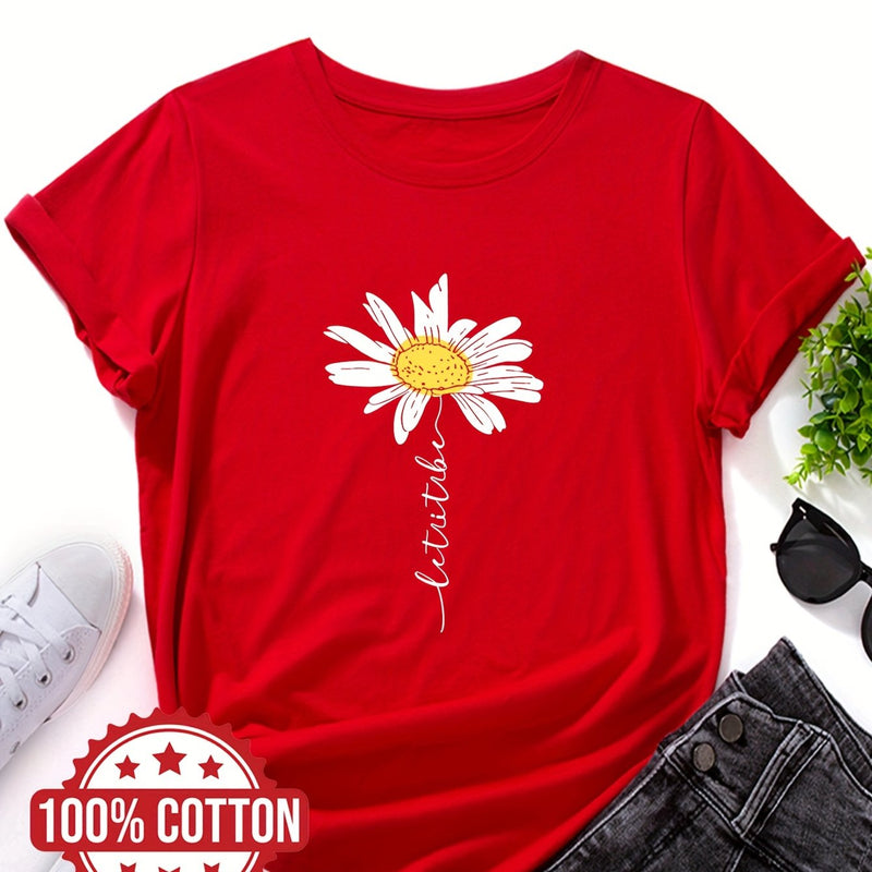 Women's Daisy Flower Print T-Shirt.