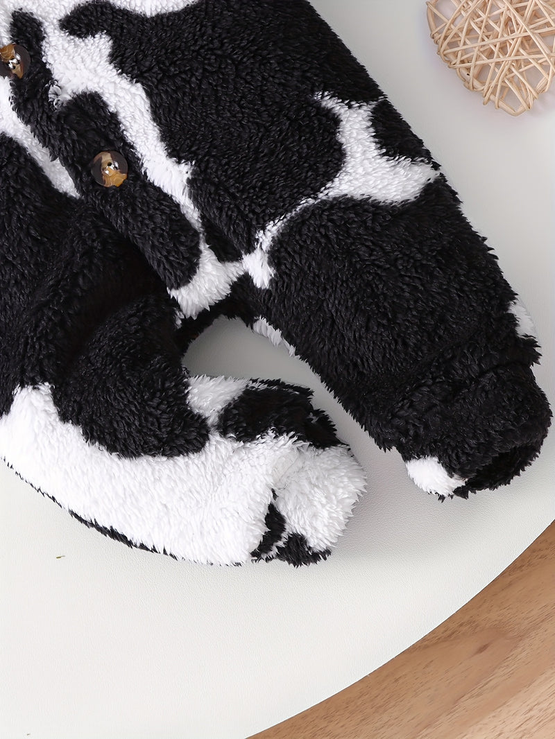 2pcs Boys Winter Warm Plush Hooded Jumpsuit & Snowsuit Set.