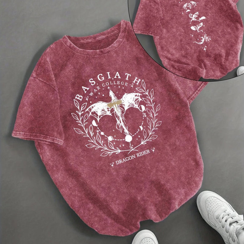 Women’s T-shirt Black with White Dragon & Wings Graphic.