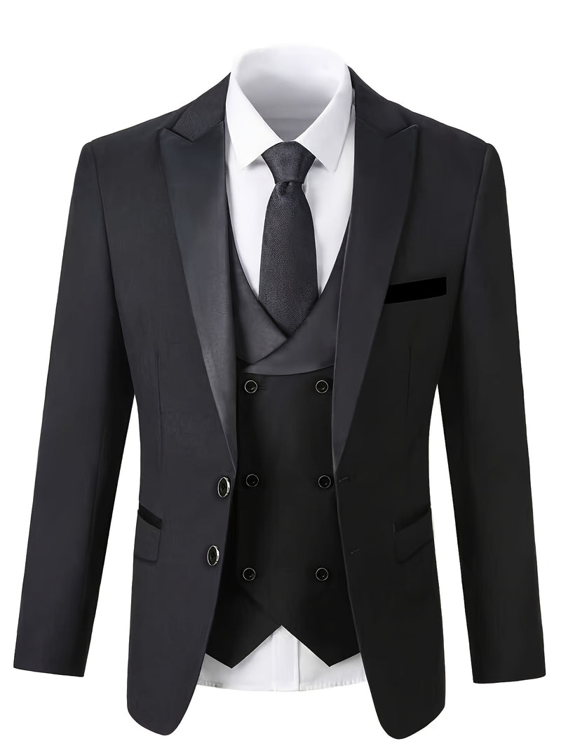 Men's 3pcs Suit Set, Including a Blazer, Vest, And Trousers.