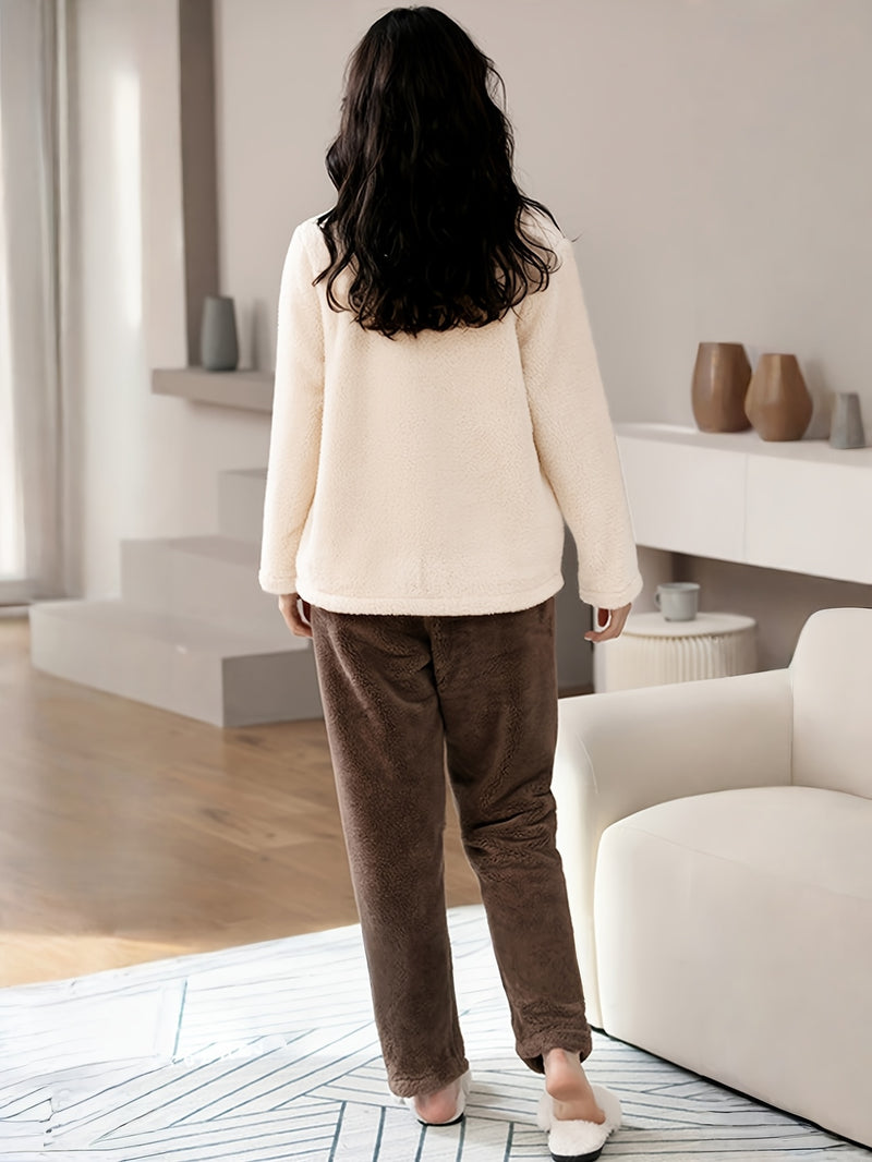 Women's Thick Flannel Pajama Set for Autumn and Winter.