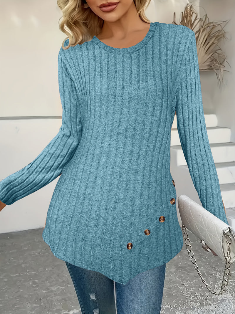 Women's Plus Size Lightweight Ribbed Long Sleeve T-Shirt.