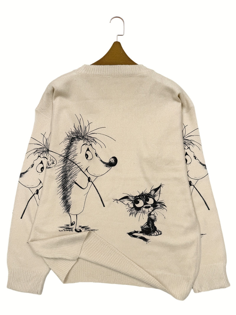 Women's All Over Printed Long Sleeve Universal Crew Neck Lightweight Sweater.