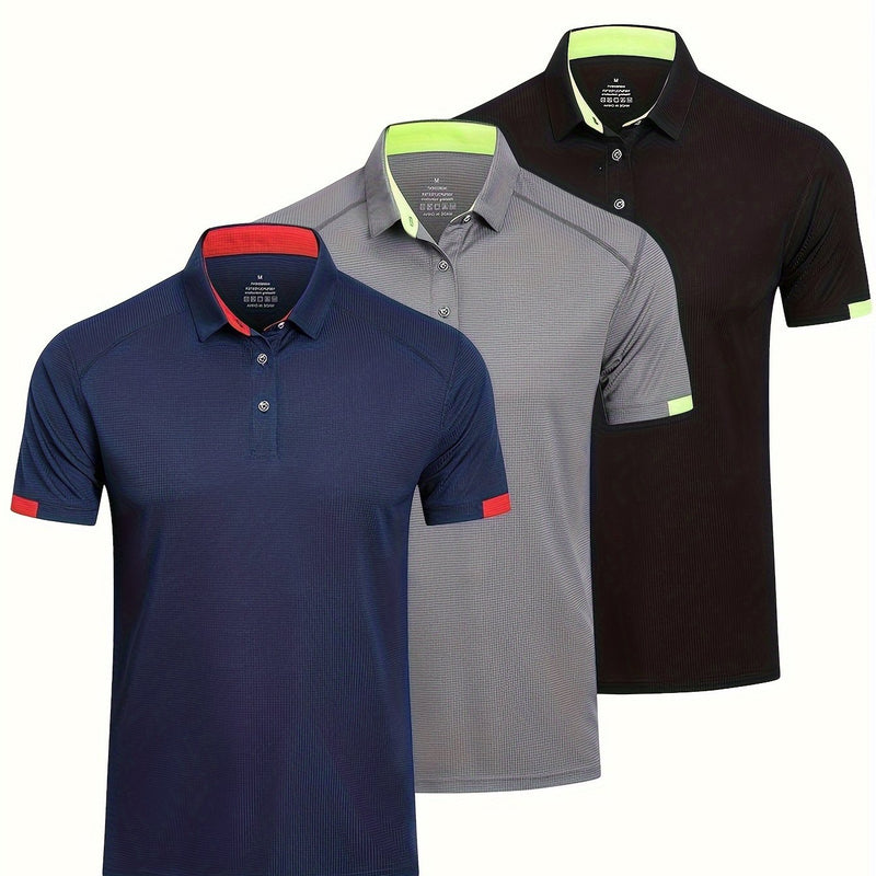 3pcs Mens Shirts Short Sleeve Breathable Quick Dry Golf.