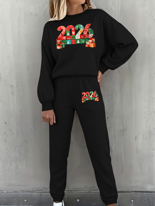 Women's Pullover Round Neck Sweatshirt And Tapered Pants Two-Piece Set.
