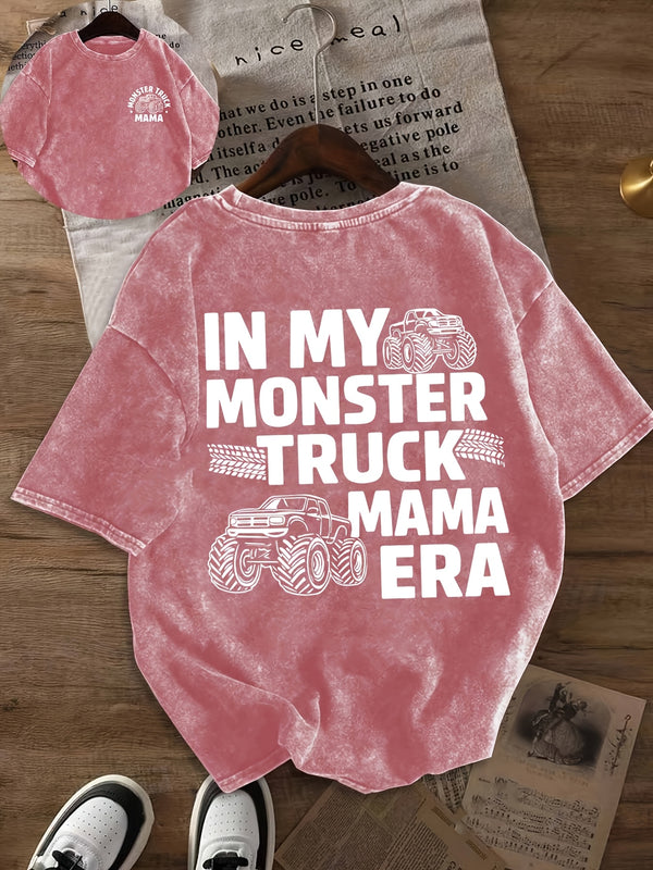 Women's Vintage "In My Monster Truck Mama Era" Graphic T-Shirt.