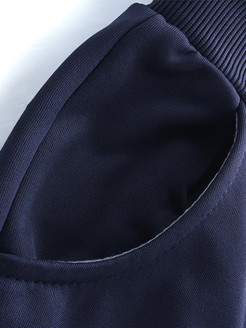 Men's Tracksuits 2pcs Set - Stand Collar Ribbed Hem Sportswear.