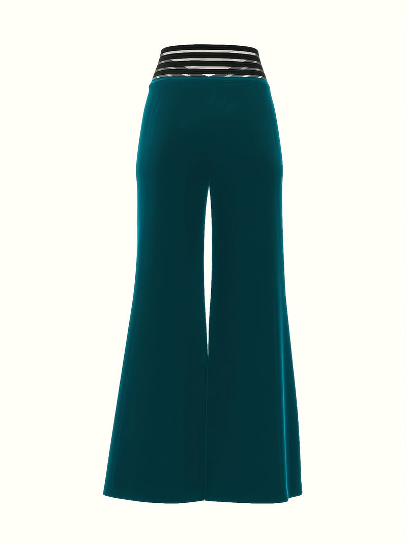 Women's High-Waist Flare Pants with Cross-Front Mesh Detail.