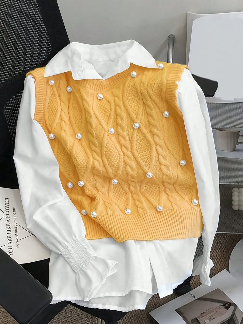 Spring/Summer New Women's Fashion Elegant Pullover Pearl Vest.