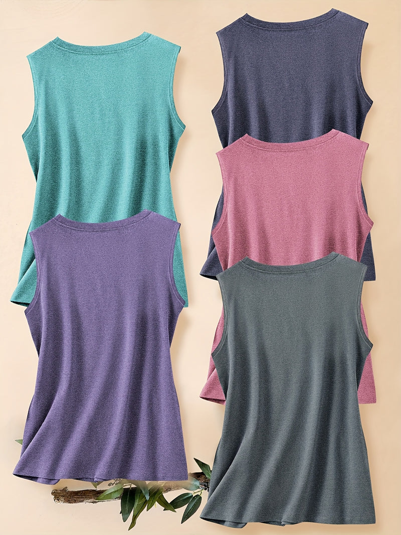 5pcs Women's Vest Tops with English Letter Print.