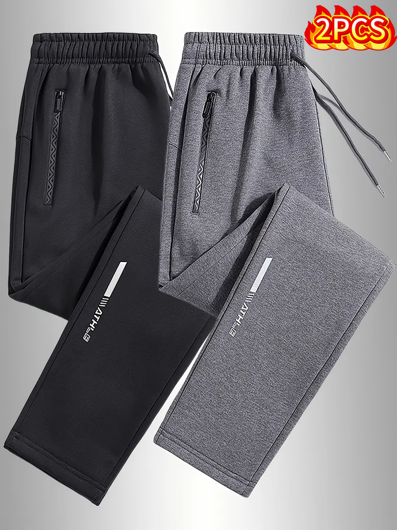2pcs Men's Straight-Leg Jogger Pants with Zipper.