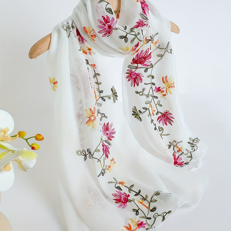 Women's Floral Embroidered Scarf Shawl.