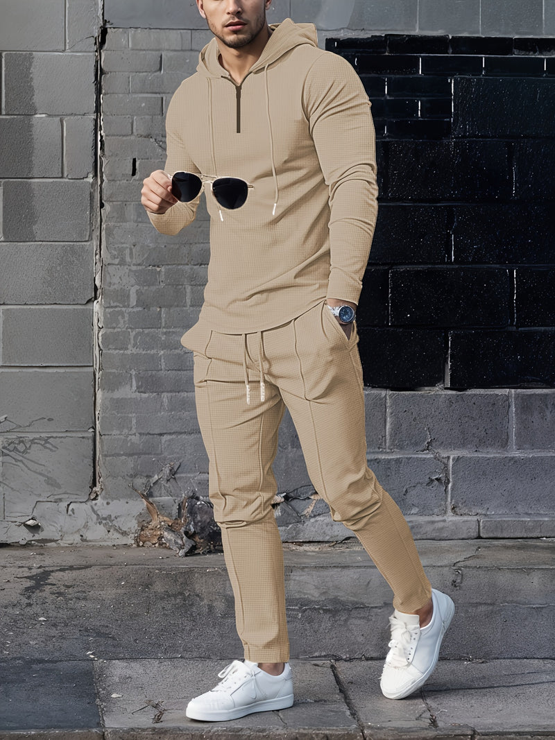 Men's Casual Sports Set Hooded Zipper Design.