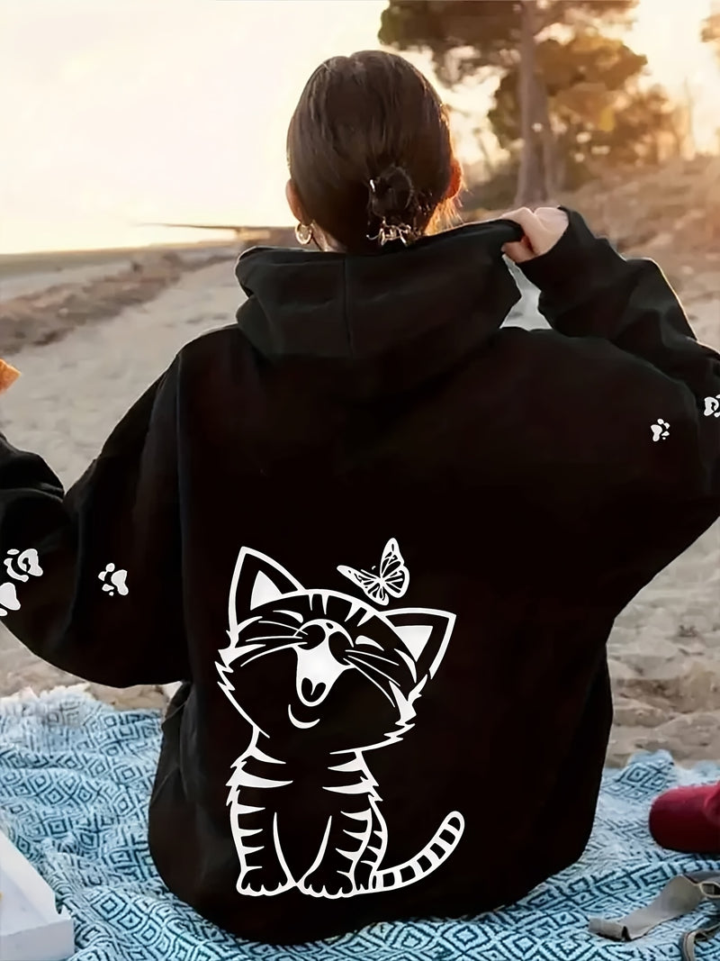 Women’s Kitten Butterfly Cat Paw Print Hoodie.
