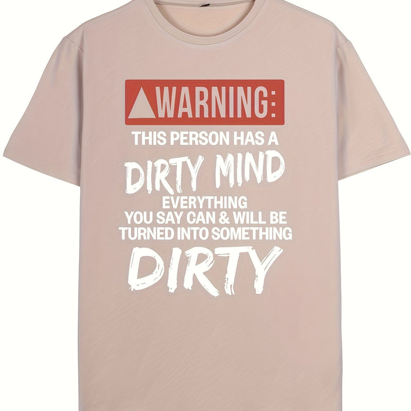 Men's Letter Graphic T-Shirt - Black with Bold White And Red Warning Prints.