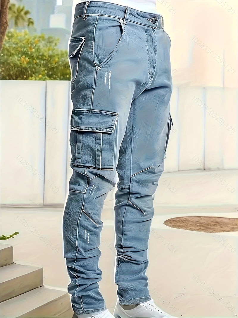 Men's Trendy Casual Long Pants with Multiple Pockets.