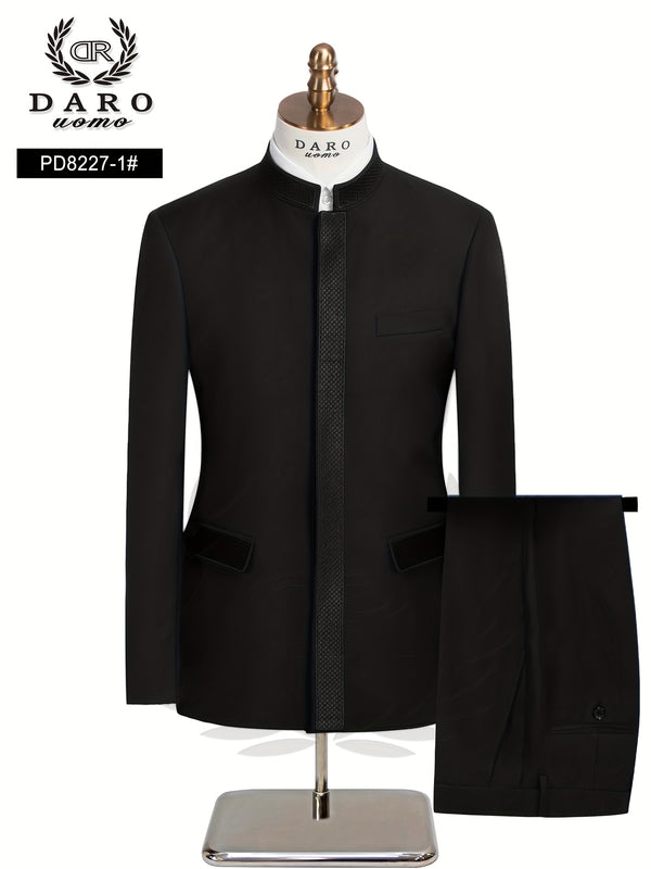 2pcs Men's Casual Zhongshan Suit with Stand Collar.