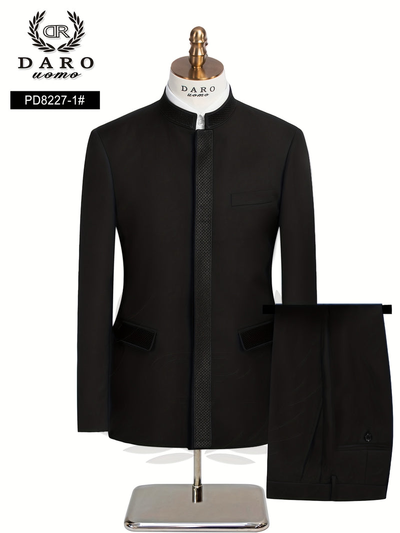 2pcs Men's Casual Zhongshan Suit with Stand Collar.