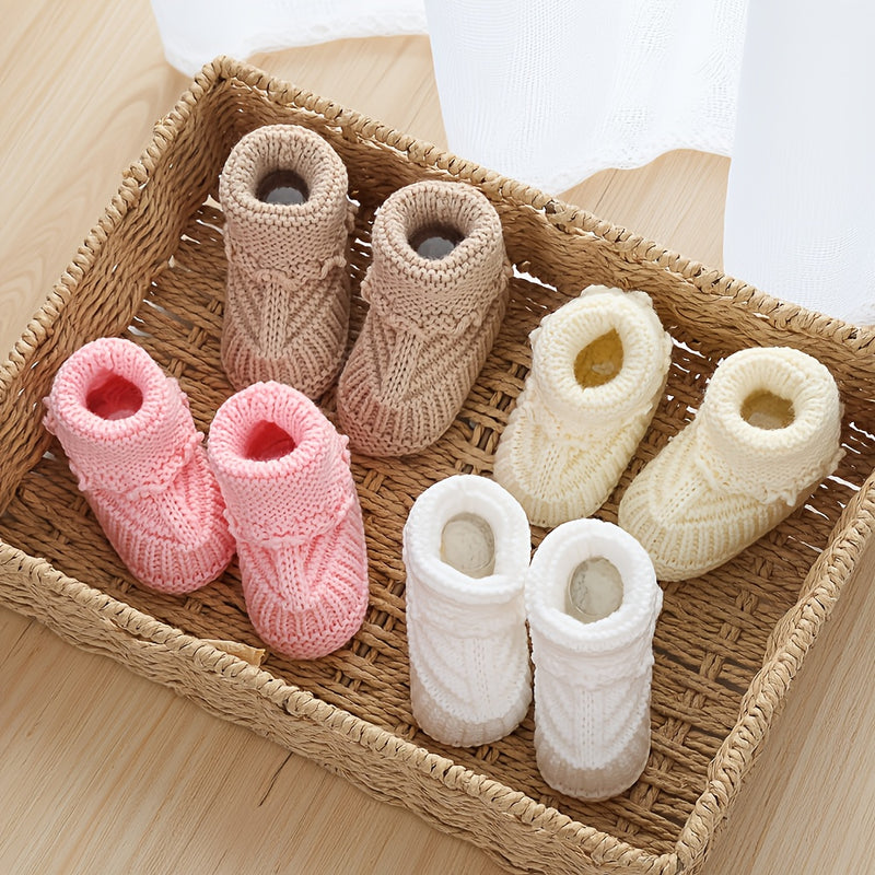 2Pairs/Pack 0-12m Baby Knit Socks Solid Crochet Walking Socks.