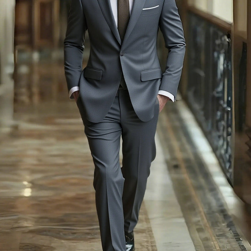 2pcs Men's Slim-Fit Black Suit Set.