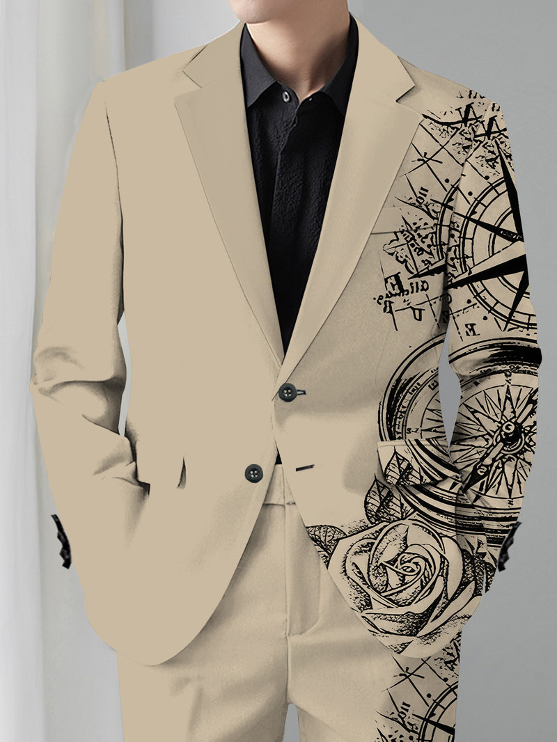 Men's Suit Set: Printed Business Suit Jacket and Trousers 2pcs Set.