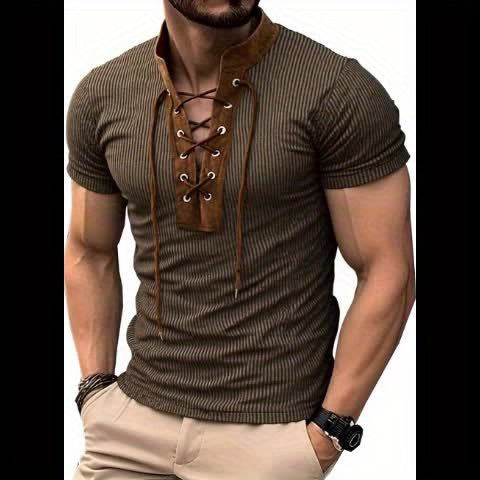 Men's Henry Shirt T-shirt Top Regular V-neck Street Vacation Short Sleeve.
