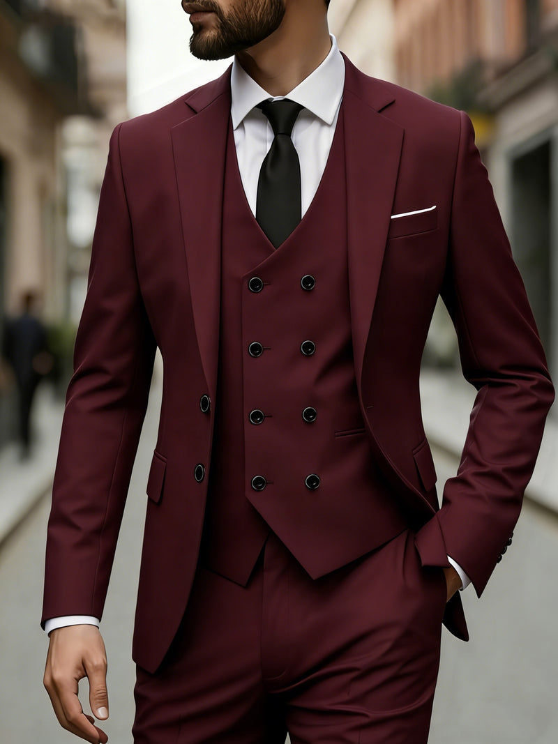 3pcs Men's Suit Set, All-Season Business Wedding Party, Suit Jacket,